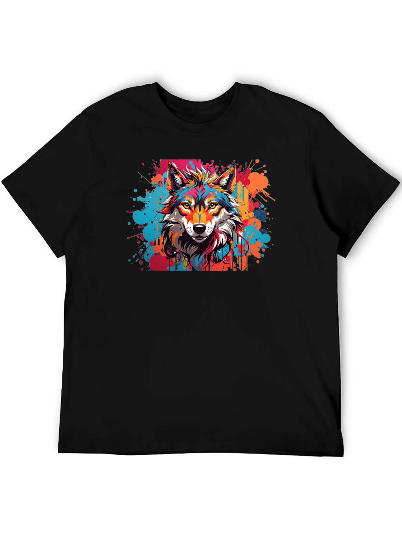 Vibrant Wolf Graphic Tee - Artistic Design