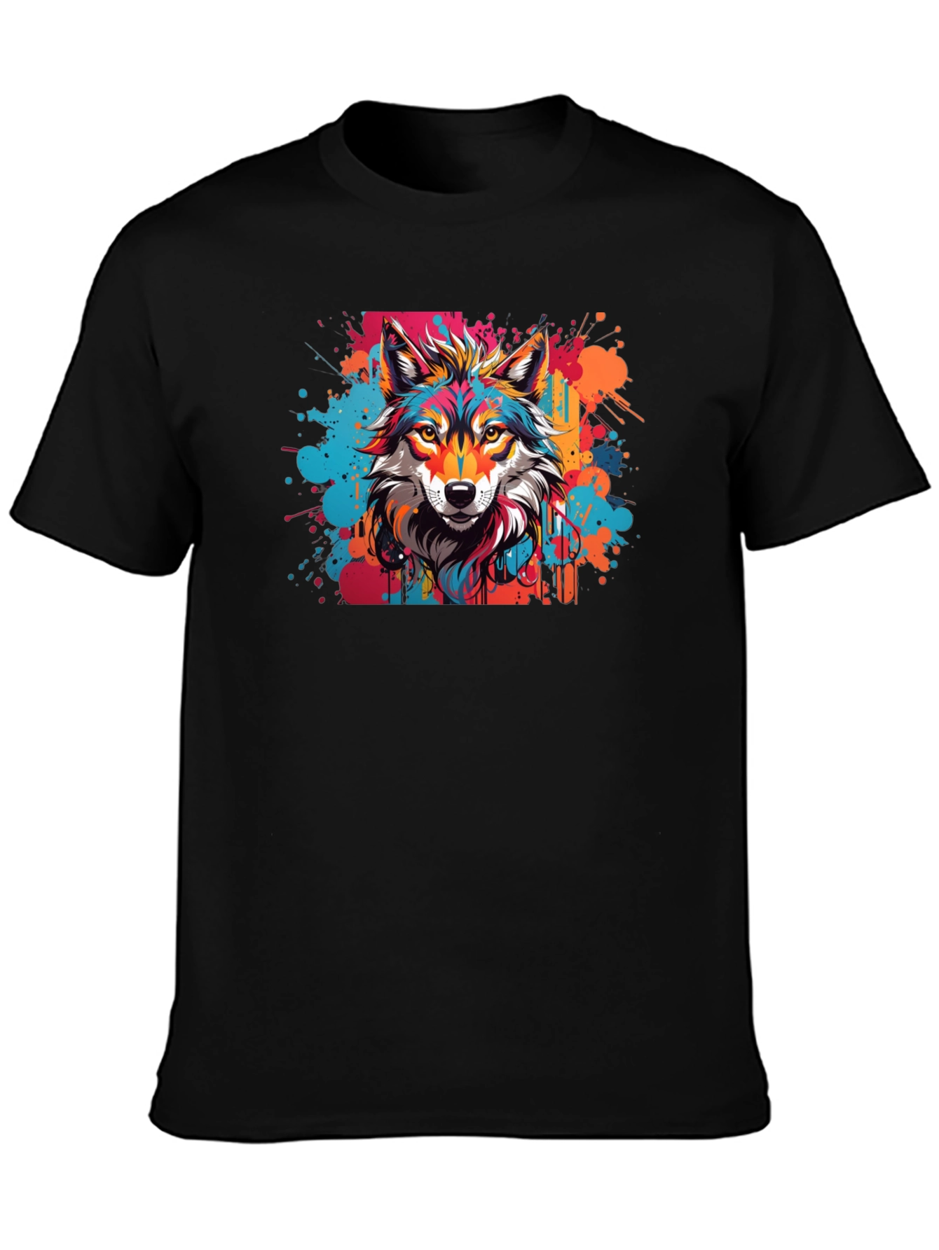 Vibrant Wolf Graphic Tee - Artistic Design