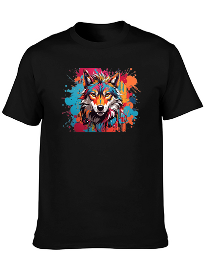 Vibrant Wolf Graphic Tee - Artistic Design