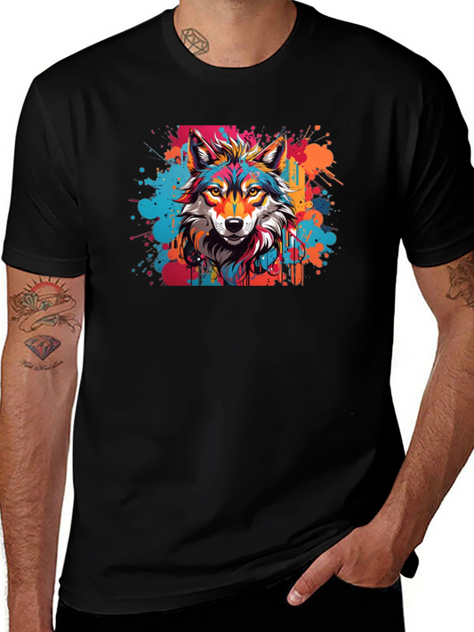 Vibrant Wolf Graphic Tee - Artistic Design