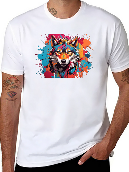 Vibrant Wolf Graphic Tee - Artistic Design