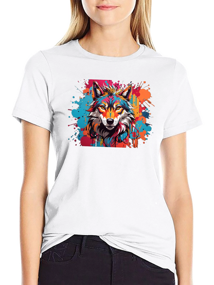 Vibrant Wolf Graphic Tee - Artistic Design