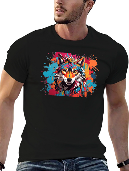 Vibrant Wolf Graphic Tee - Artistic Design