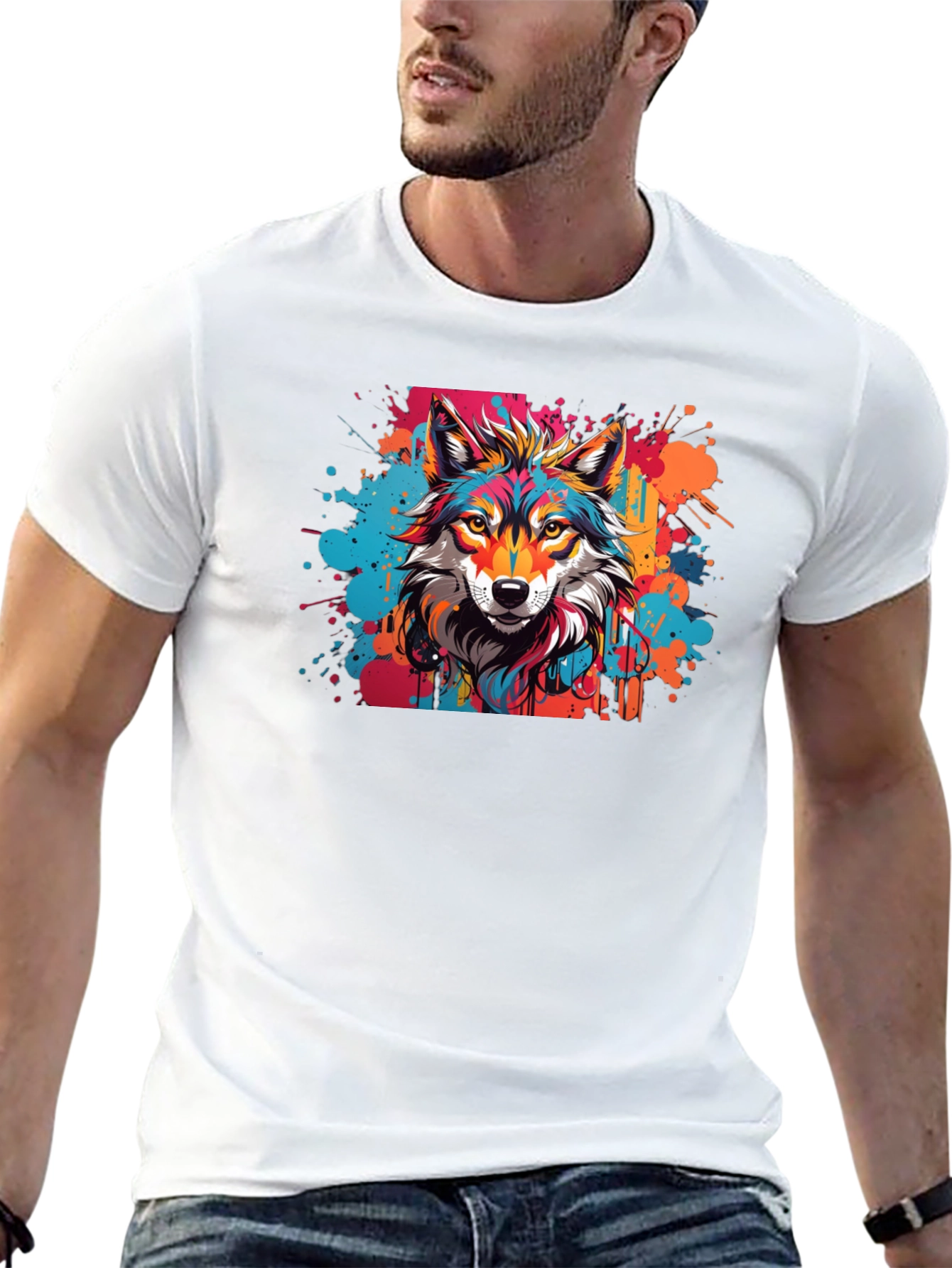 Vibrant Wolf Graphic Tee - Artistic Design