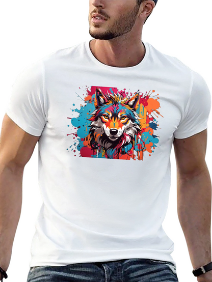 Vibrant Wolf Graphic Tee - Artistic Design
