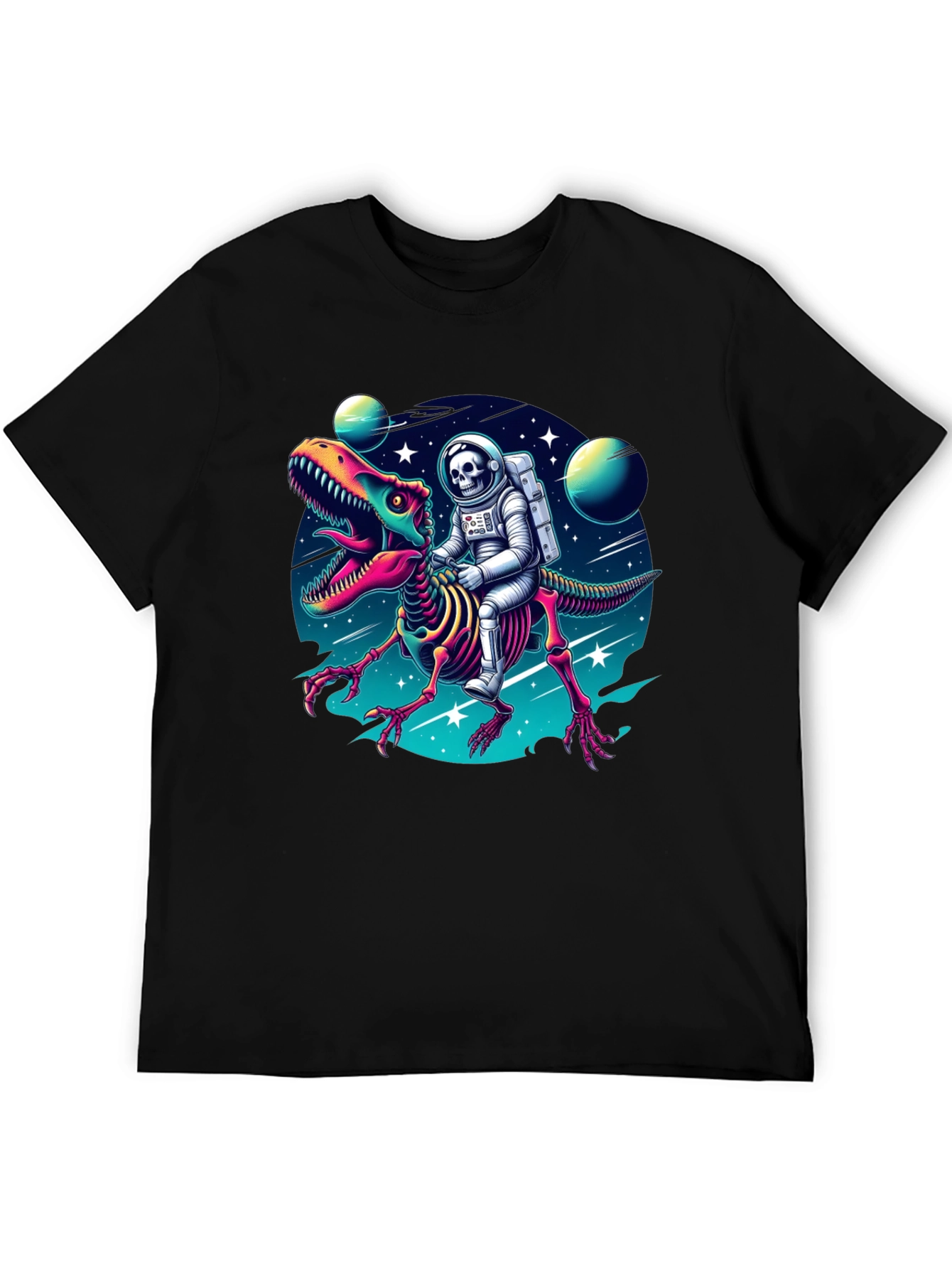 Astronaut Skeleton Riding Dinosaur Graphic Tee