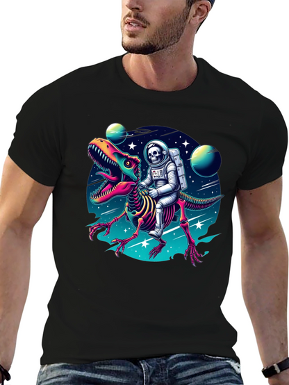 Astronaut Skeleton Riding Dinosaur Graphic Tee