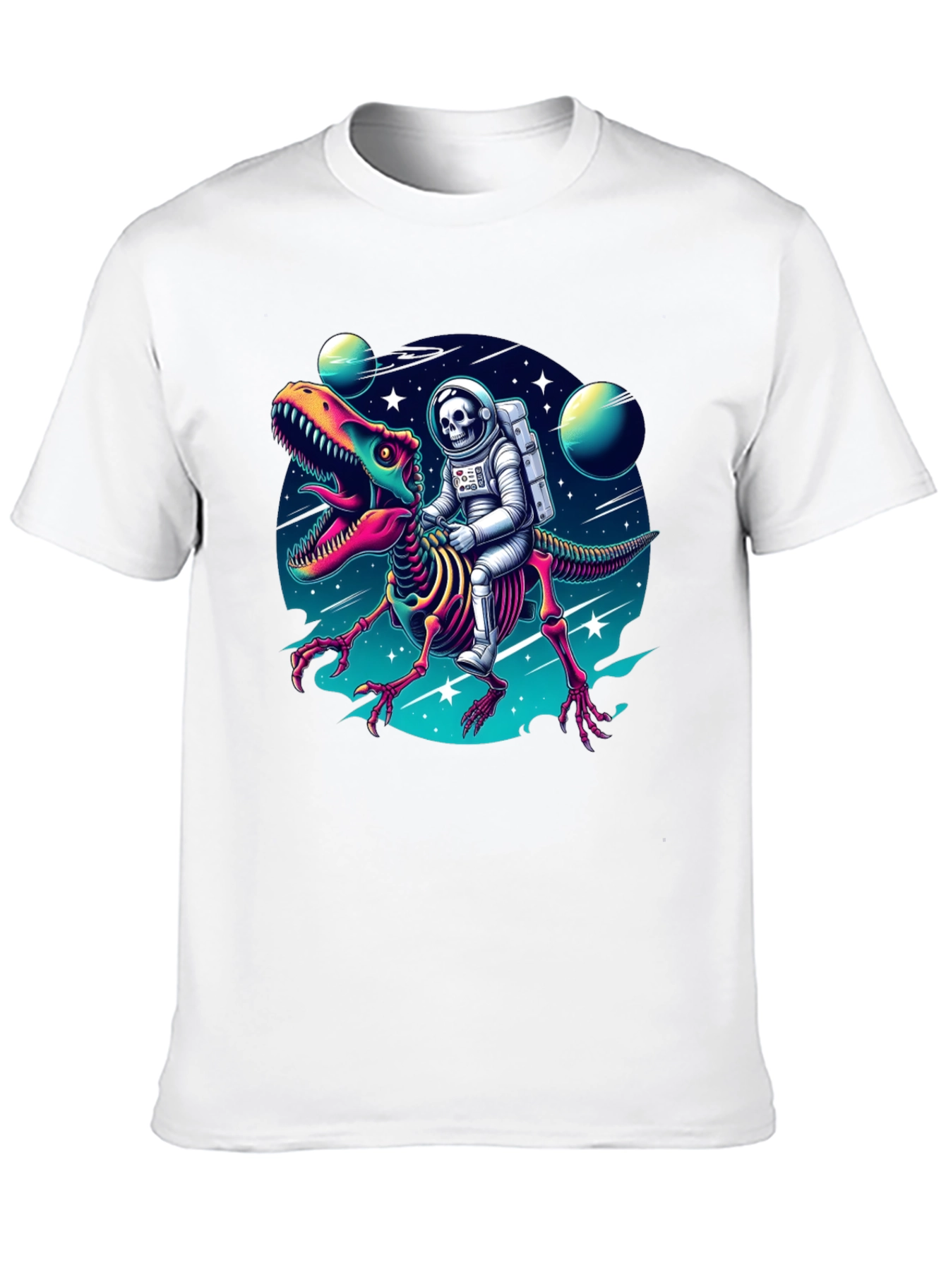 Astronaut Skeleton Riding Dinosaur Graphic Tee