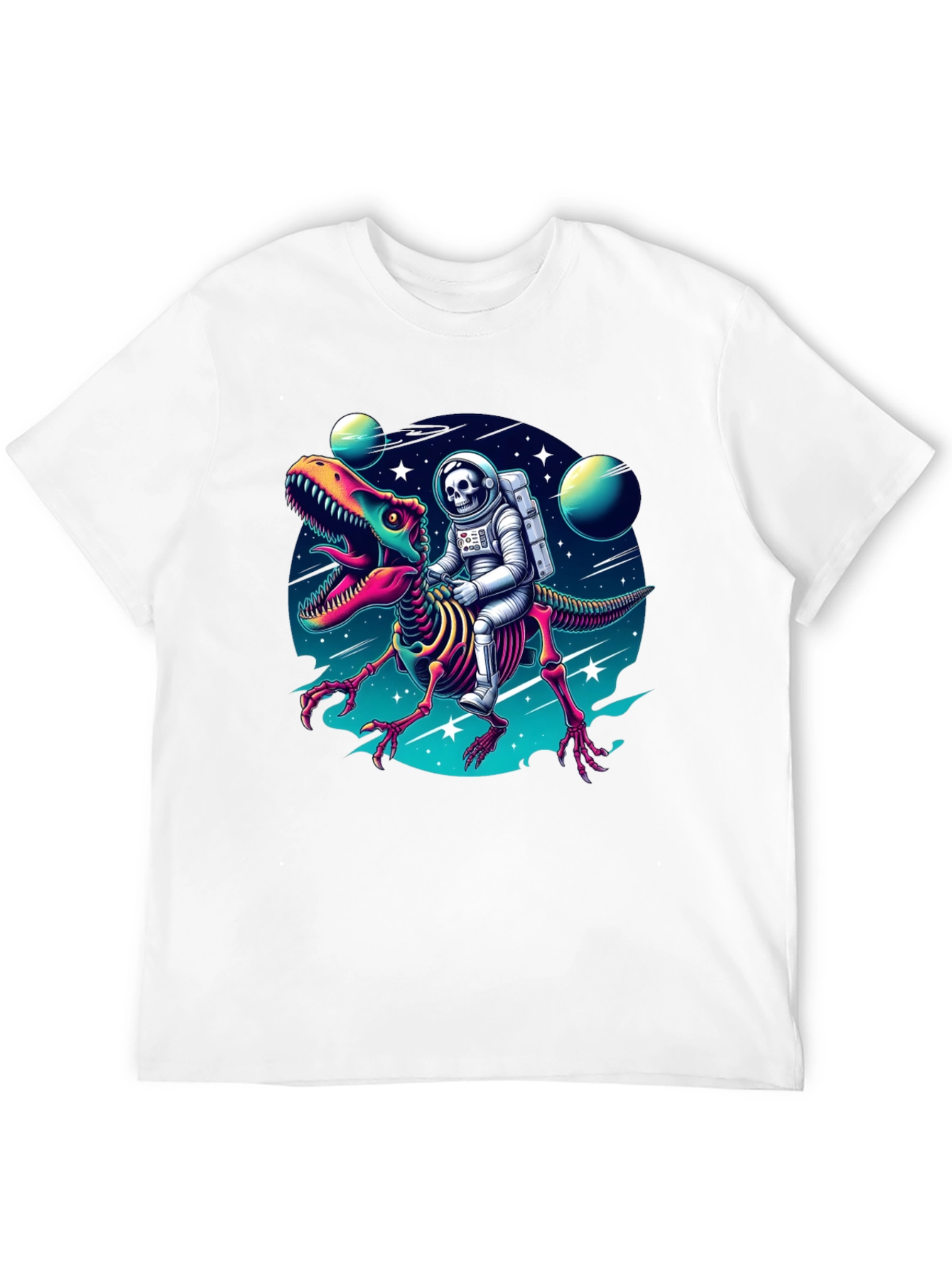 Astronaut Skeleton Riding Dinosaur Graphic Tee
