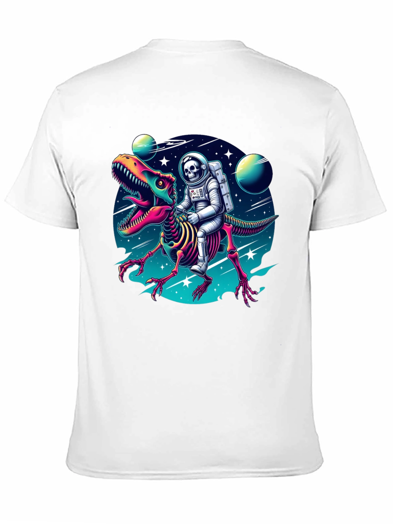 Astronaut Skeleton Riding Dinosaur Graphic Tee