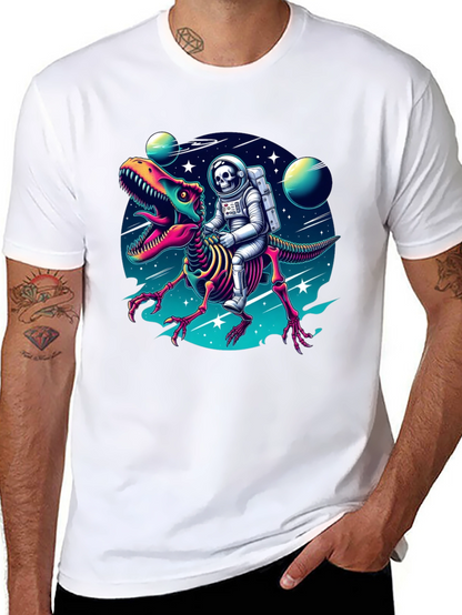 Astronaut Skeleton Riding Dinosaur Graphic Tee