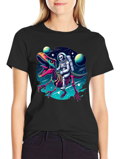 Astronaut Skeleton Riding Dinosaur Graphic Tee