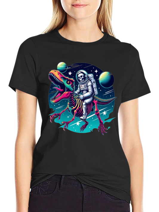 Astronaut Skeleton Riding Dinosaur Graphic Tee