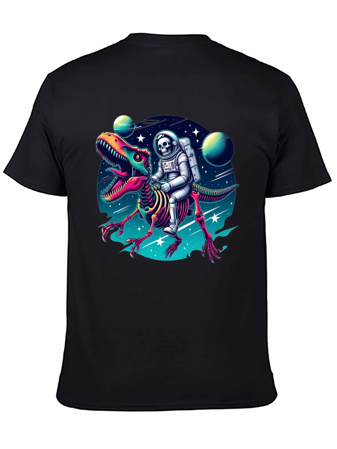 Astronaut Skeleton Riding Dinosaur Graphic Tee