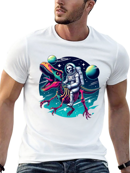 Astronaut Skeleton Riding Dinosaur Graphic Tee