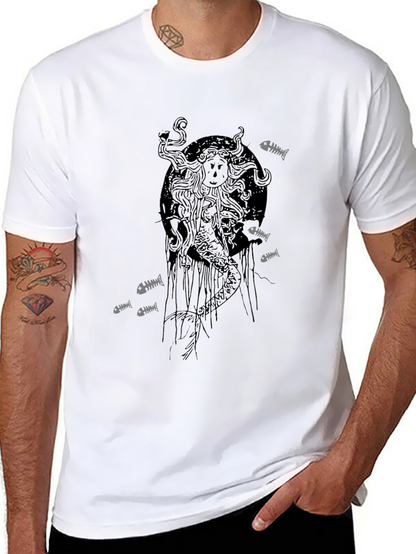 Grim Mermaid Graphic Tee - Black Cotton T-Shirt
