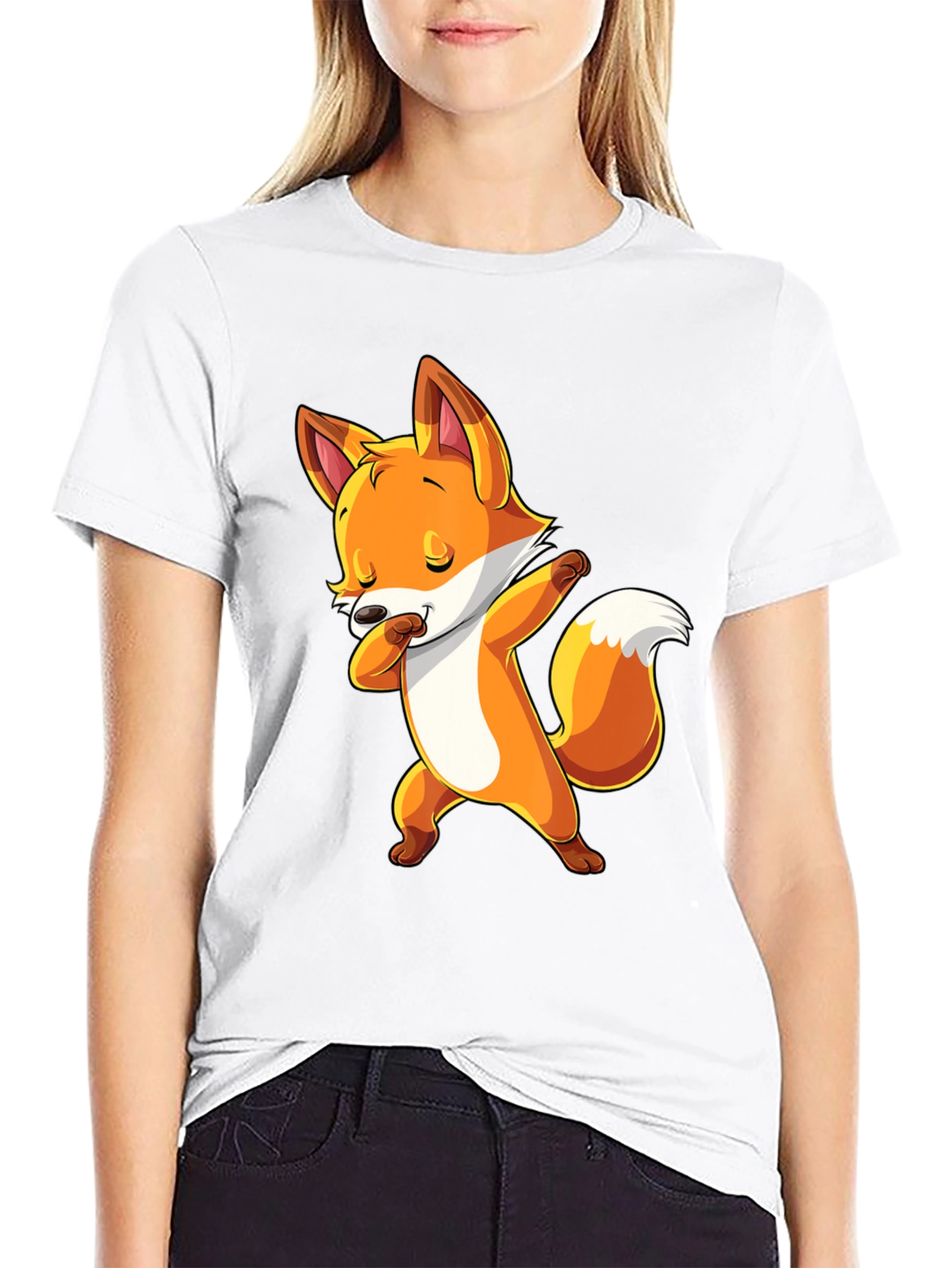 Dabbing Fox Graphic Tee - Trendy Black T-Shirt