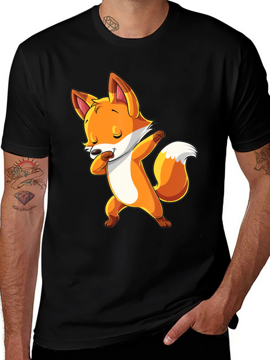 Dabbing Fox Graphic Tee - Trendy Black T-Shirt