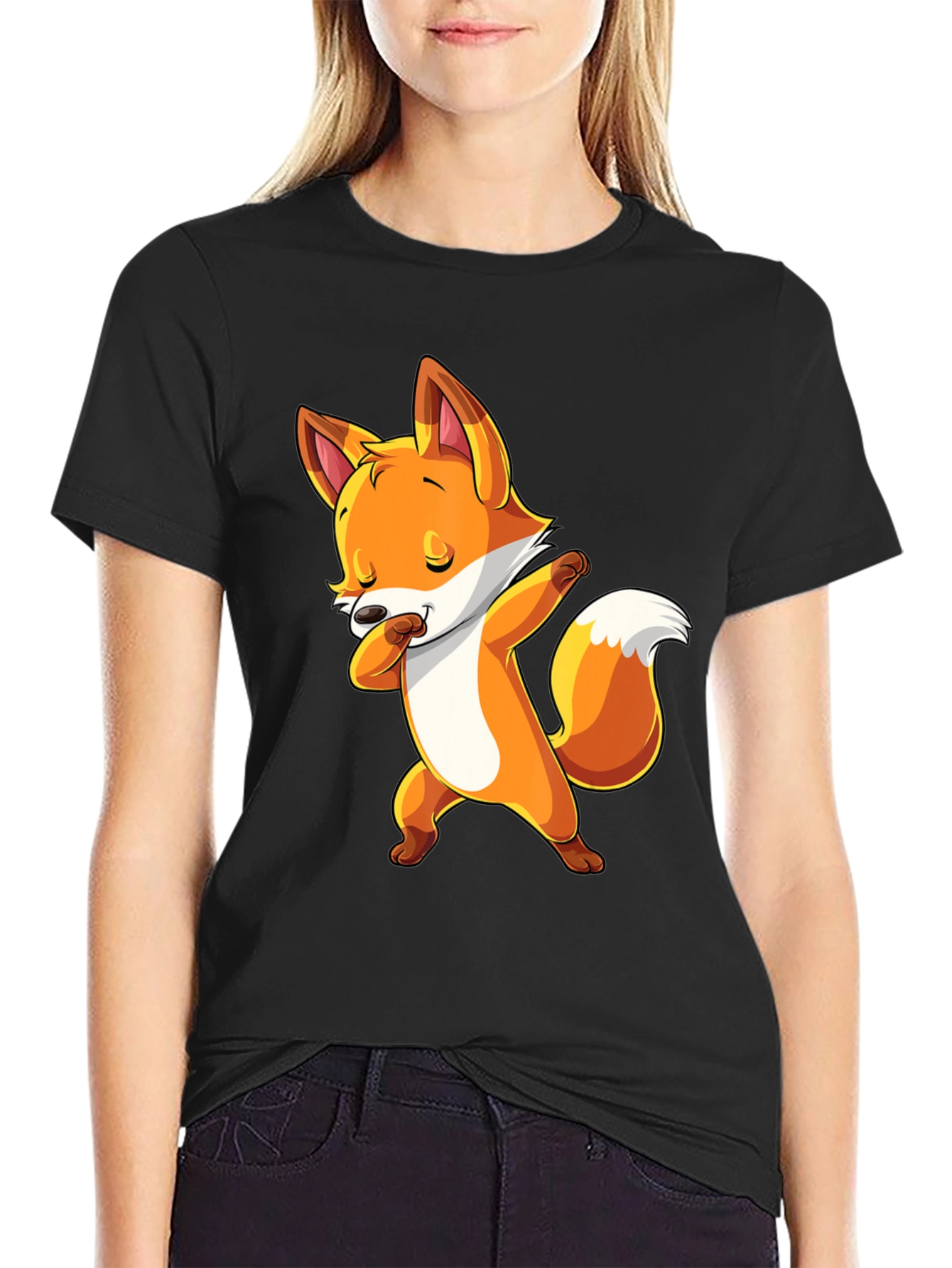 Dabbing Fox Graphic Tee - Trendy Black T-Shirt