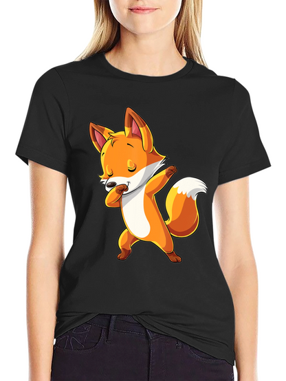 Dabbing Fox Graphic Tee - Trendy Black T-Shirt