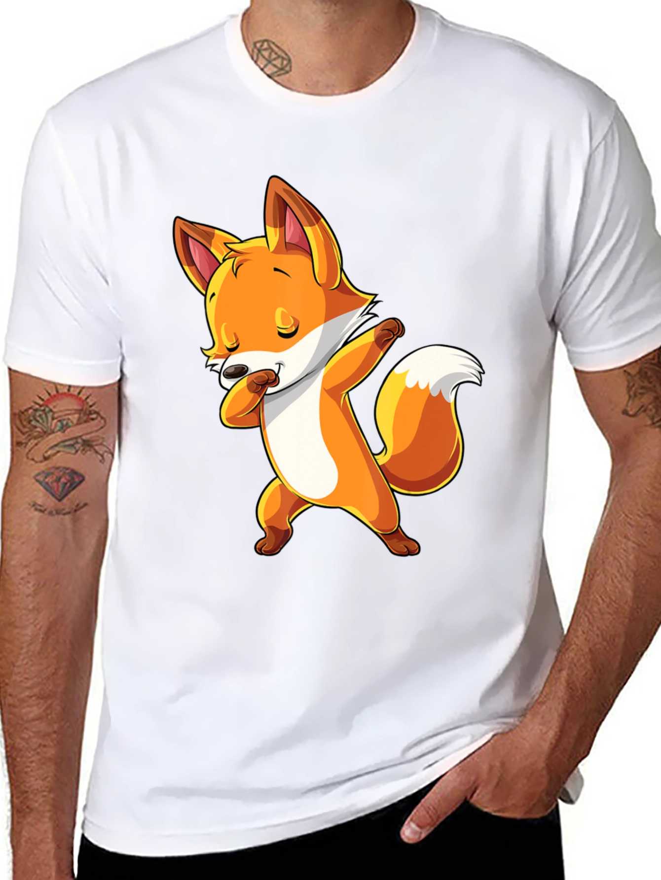 Dabbing Fox Graphic Tee - Trendy Black T-Shirt