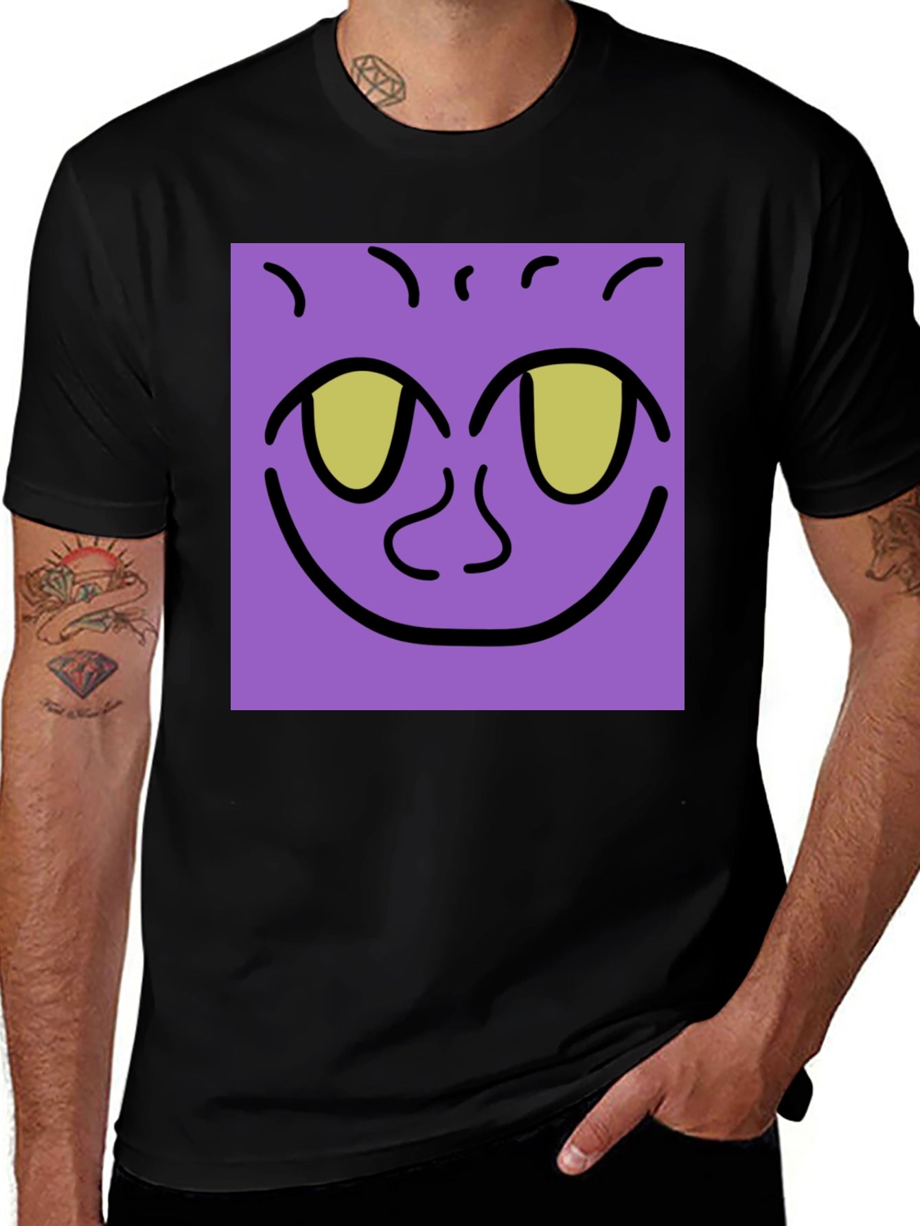 Purple Face Graphic Tee - Black Cotton Shirt
