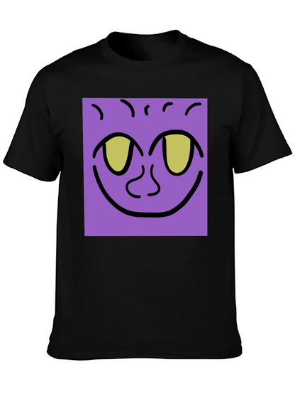Purple Face Graphic Tee - Black Cotton Shirt