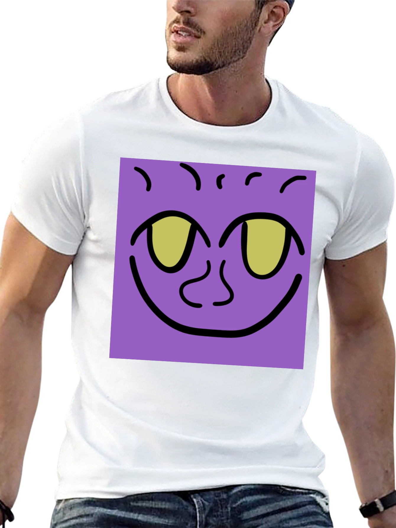 Purple Face Graphic Tee - Black Cotton Shirt