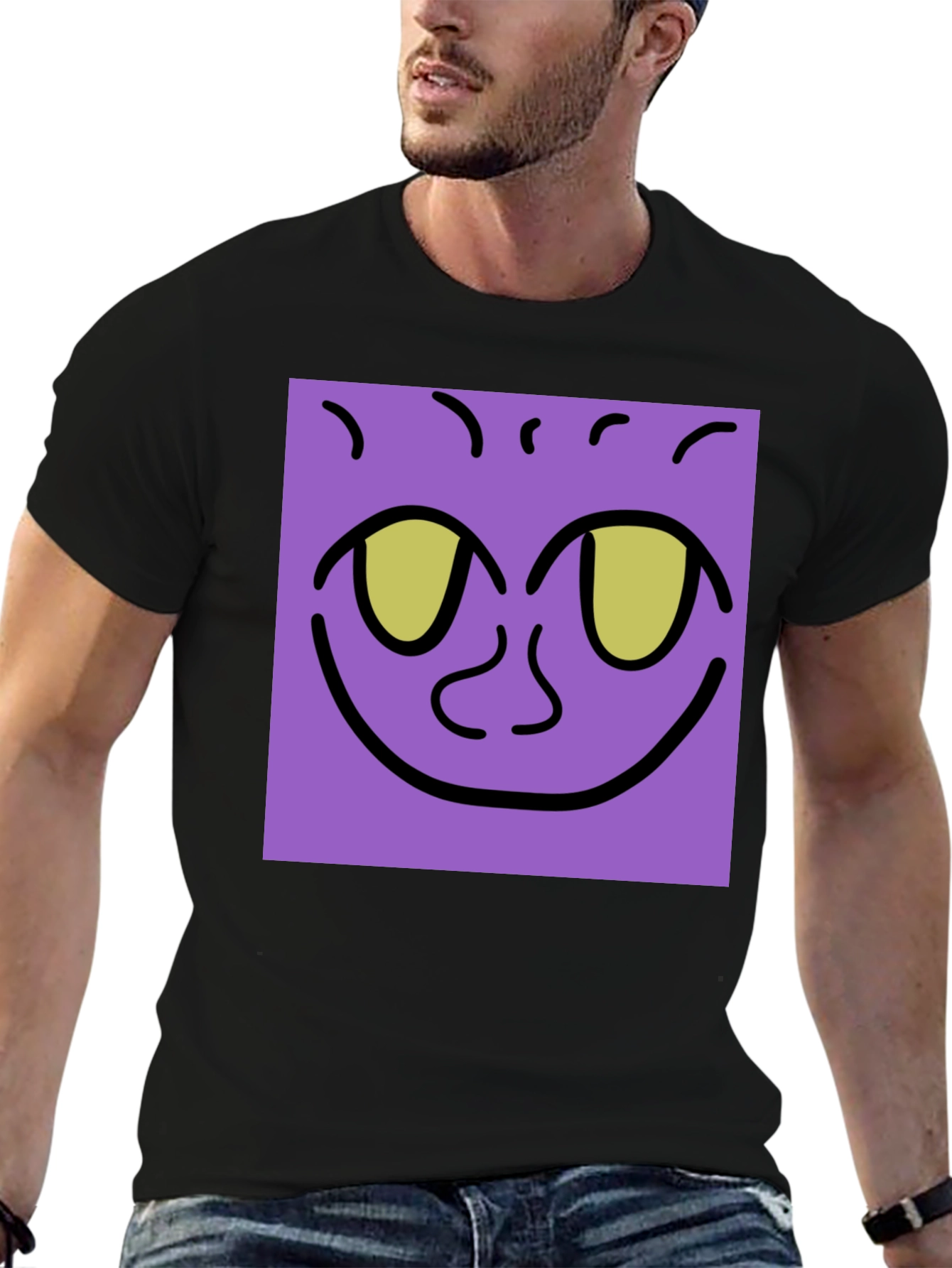Purple Face Graphic Tee - Black Cotton Shirt
