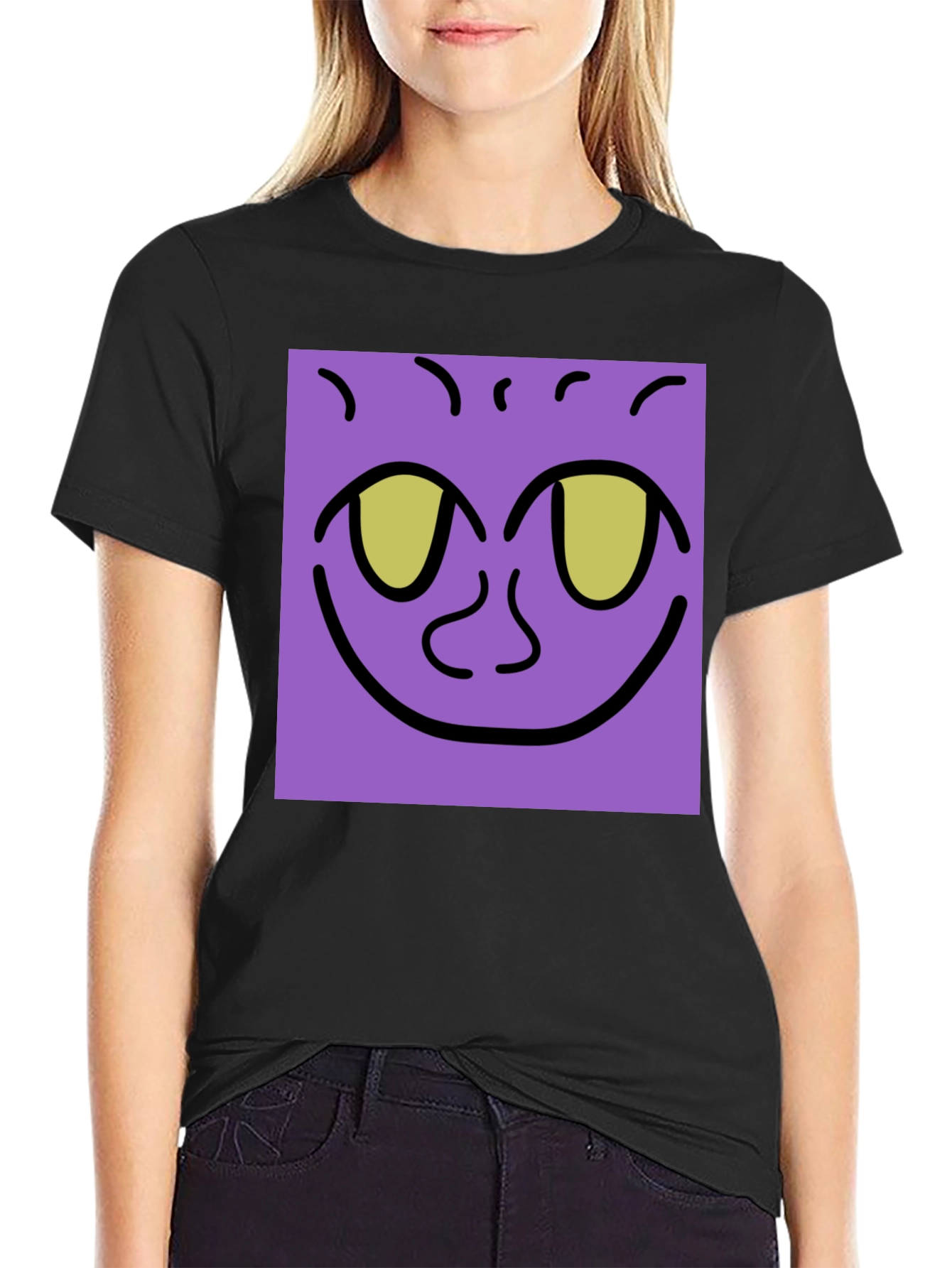 Purple Face Graphic Tee - Black Cotton Shirt