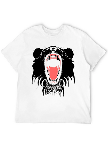 Mens Black T-Shirt with Roaring Bear Graphic