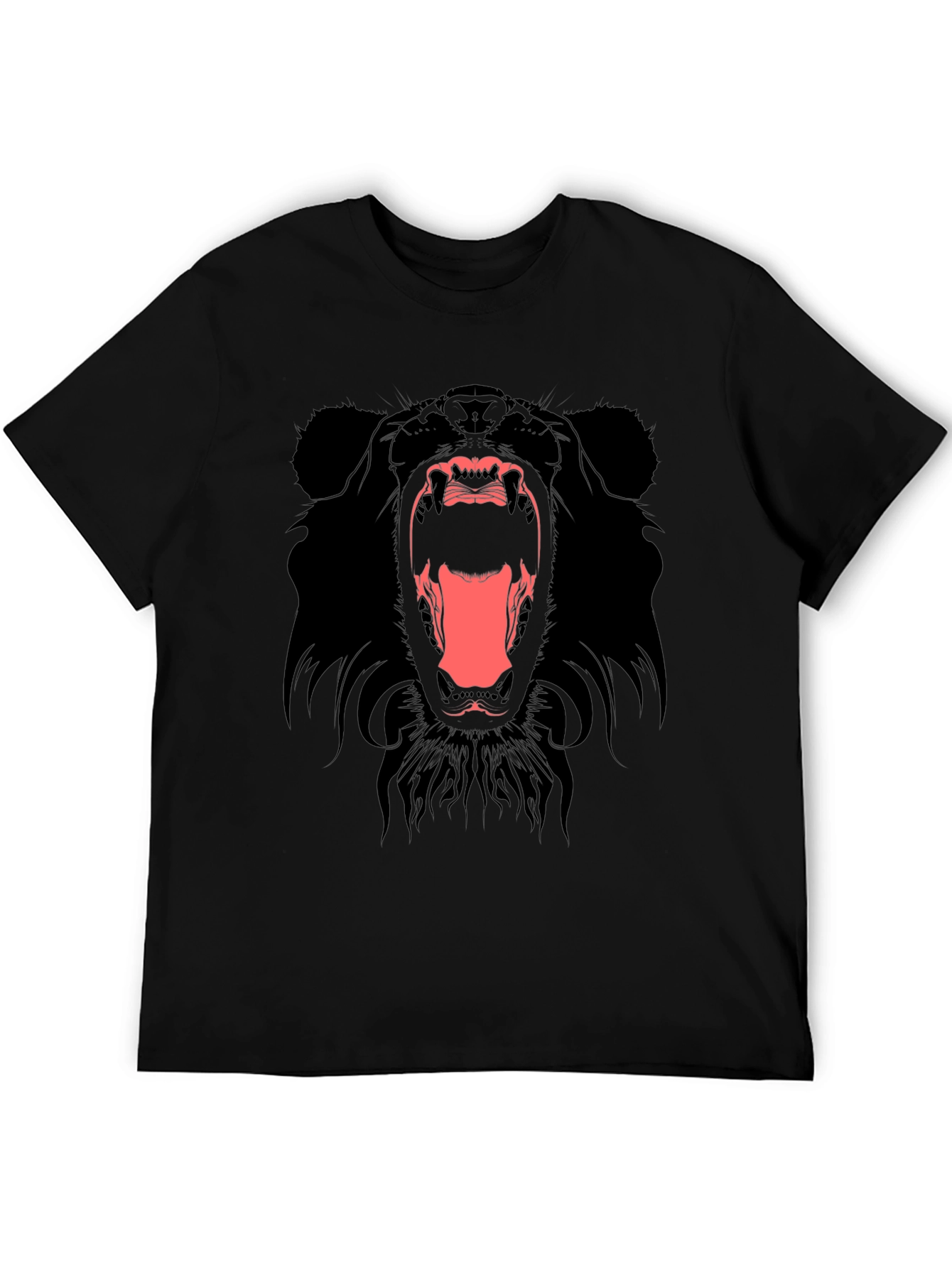 Mens Black T-Shirt with Roaring Bear Graphic