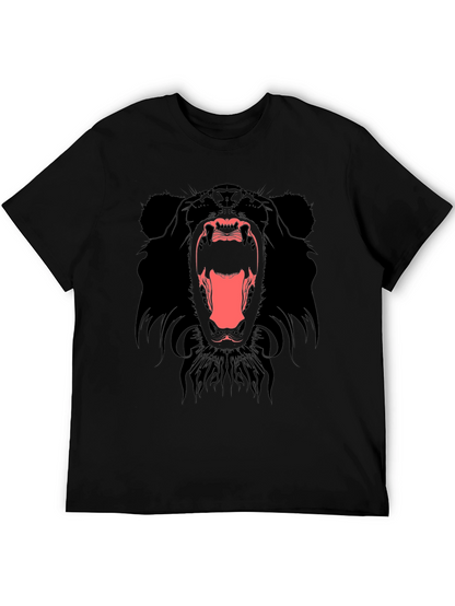 Mens Black T-Shirt with Roaring Bear Graphic