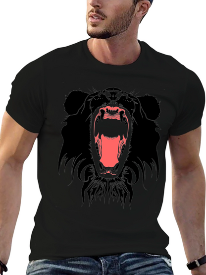 Mens Black T-Shirt with Roaring Bear Graphic