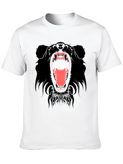Mens Black T-Shirt with Roaring Bear Graphic