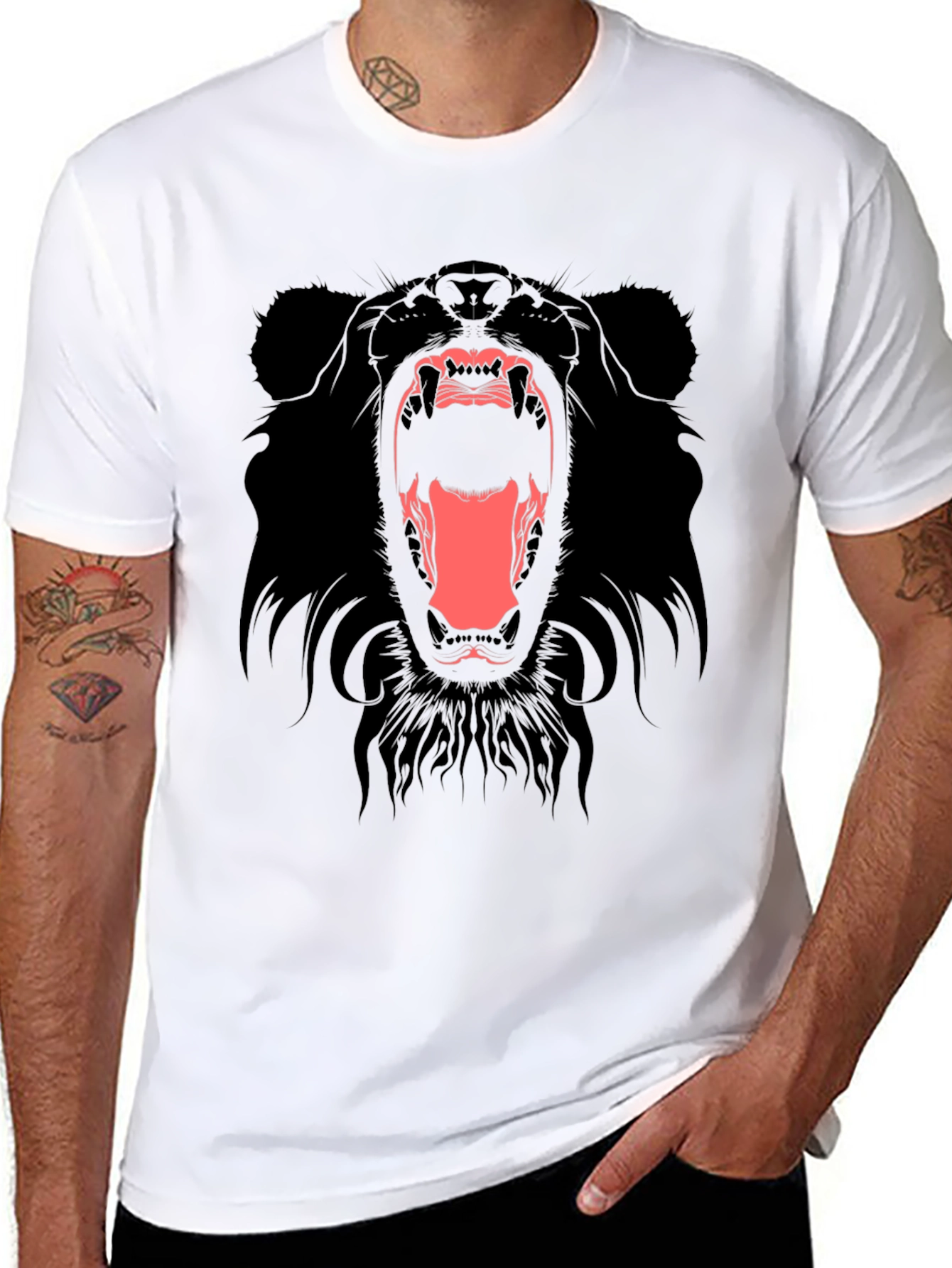 Mens Black T-Shirt with Roaring Bear Graphic