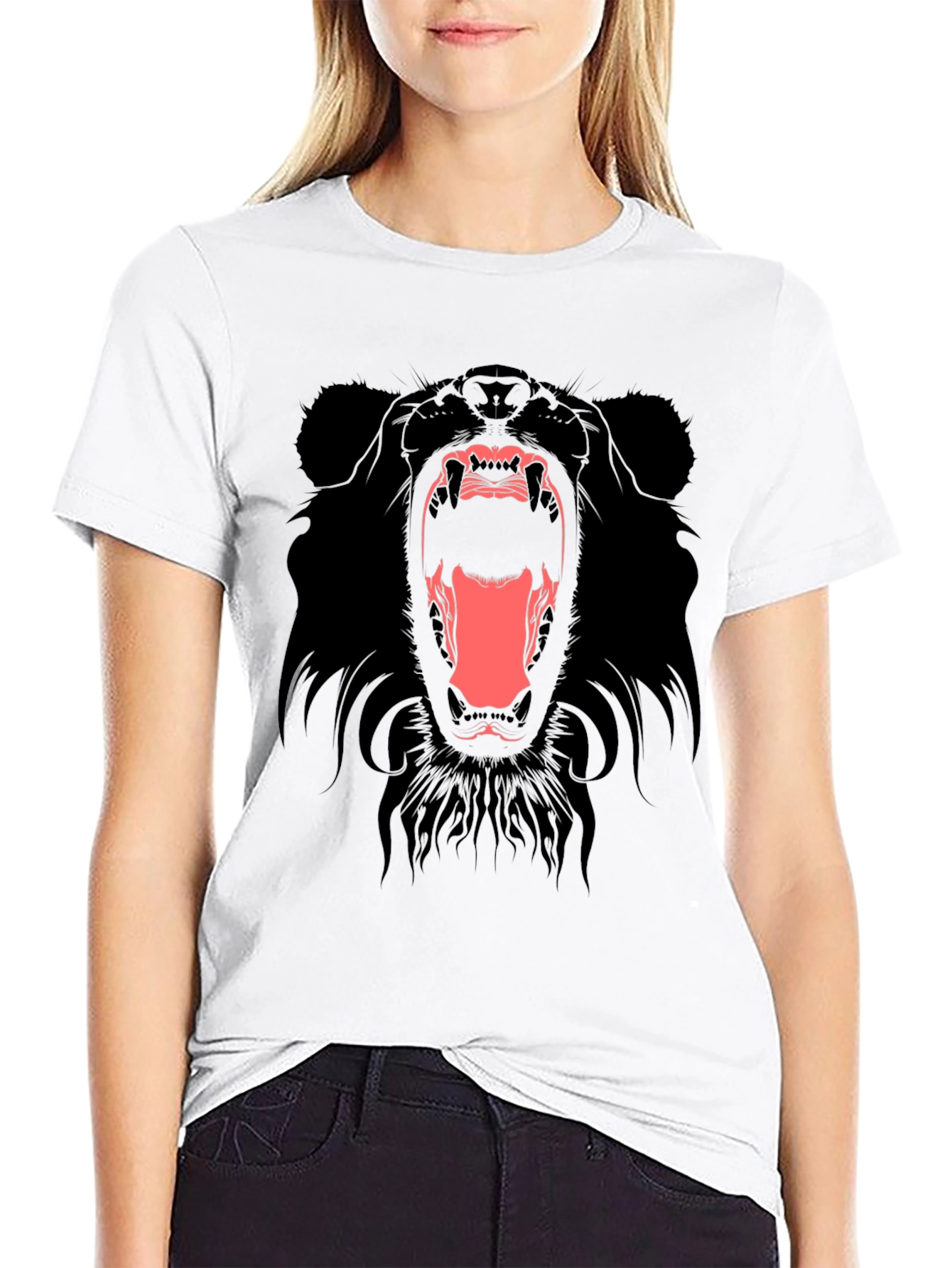Mens Black T-Shirt with Roaring Bear Graphic