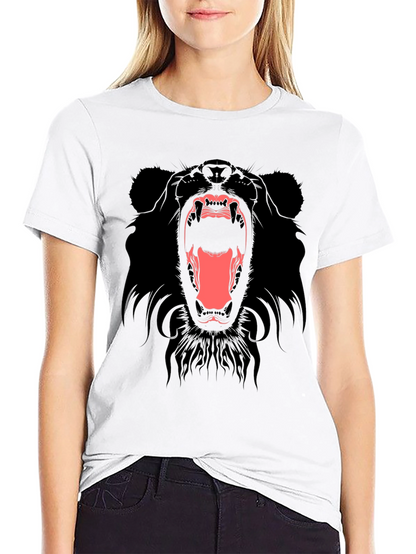 Mens Black T-Shirt with Roaring Bear Graphic