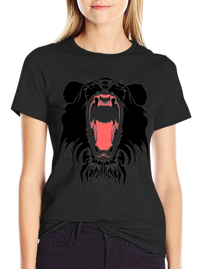 Mens Black T-Shirt with Roaring Bear Graphic