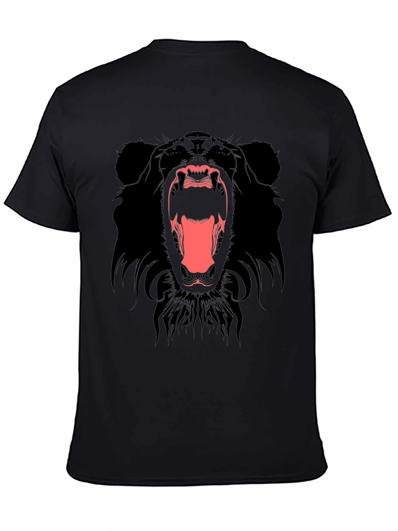 Mens Black T-Shirt with Roaring Bear Graphic