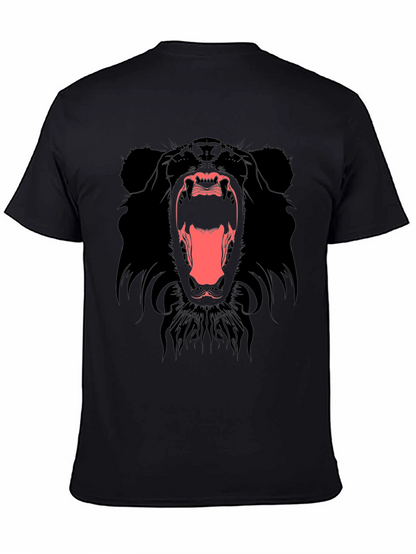 Mens Black T-Shirt with Roaring Bear Graphic