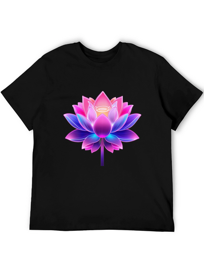 Lotus Flower Graphic Tee - Black Cotton Blend Shirt