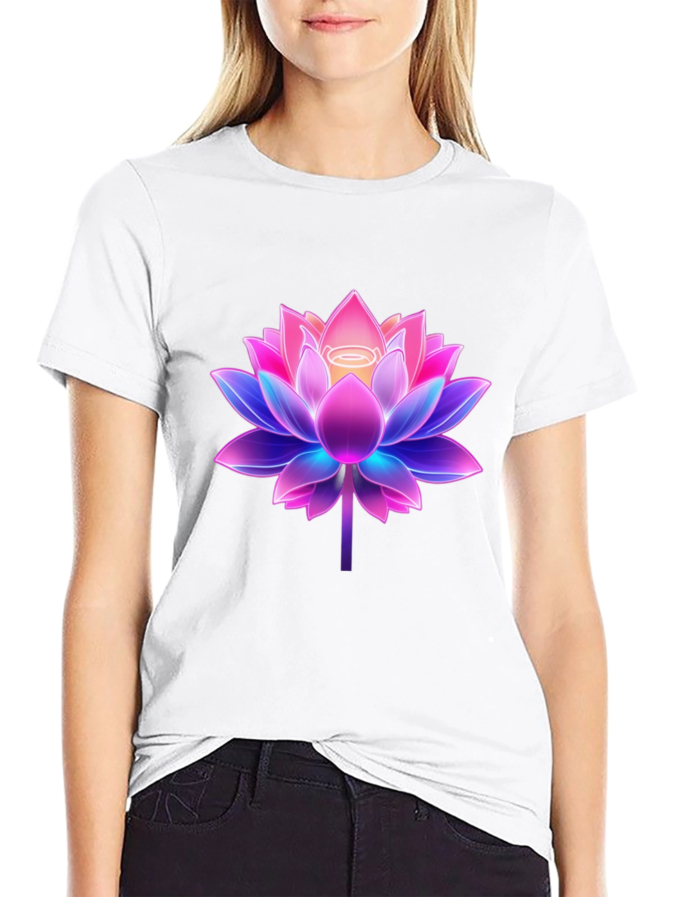 Lotus Flower Graphic Tee - Black Cotton Blend Shirt