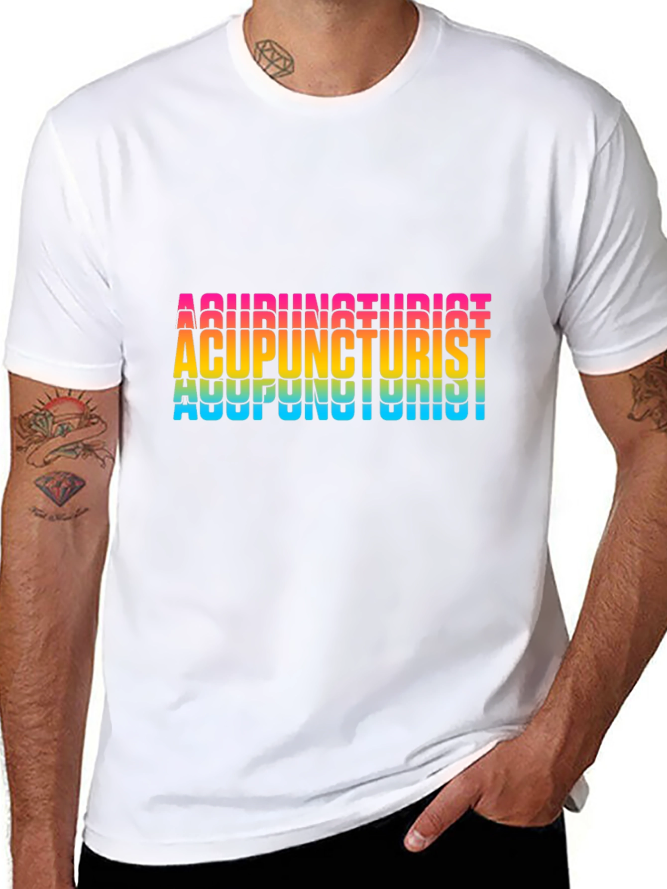 Acupuncturist Rainbow Text Black T-Shirt