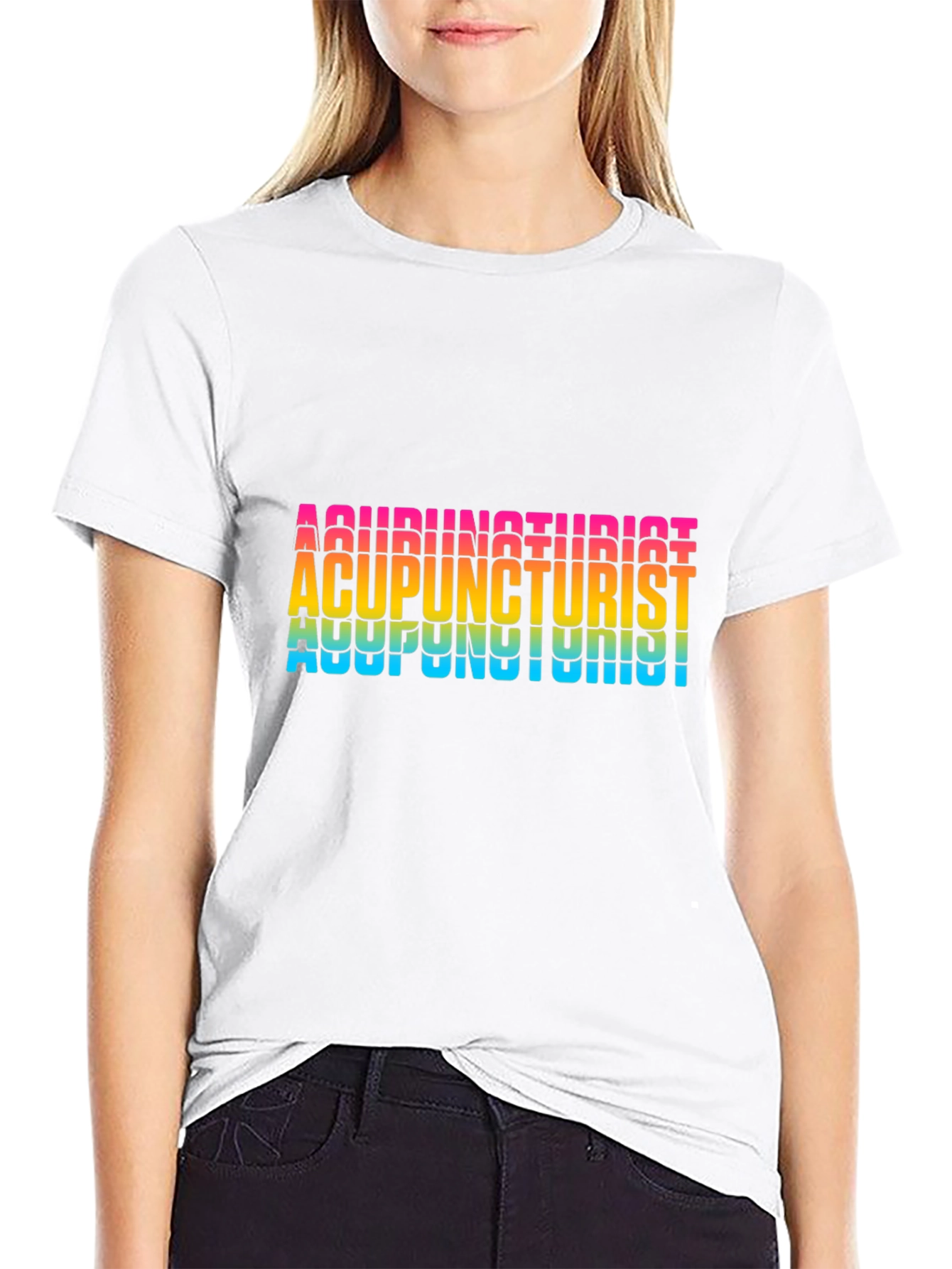 Acupuncturist Rainbow Text Black T-Shirt