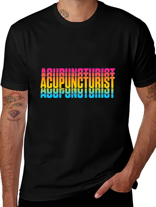Acupuncturist Rainbow Text Black T-Shirt