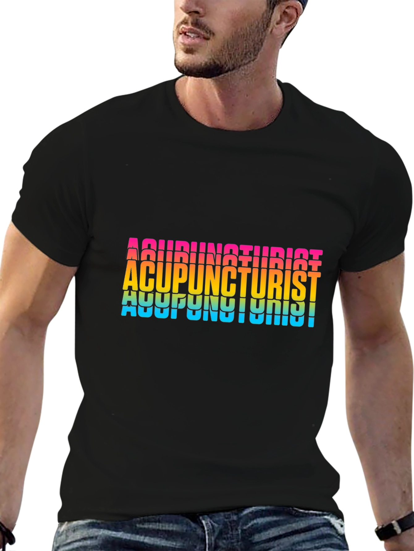 Acupuncturist Rainbow Text Black T-Shirt