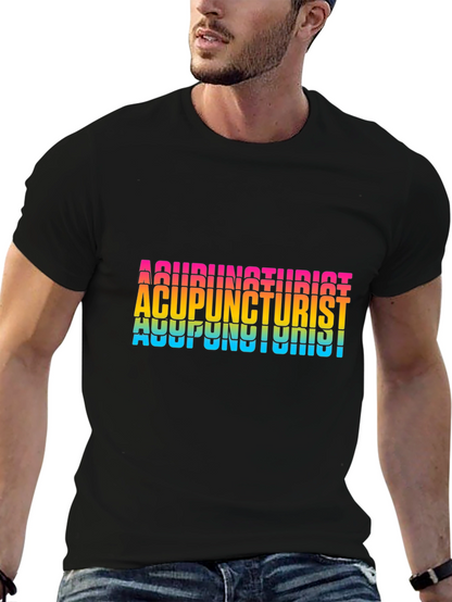Acupuncturist Rainbow Text Black T-Shirt