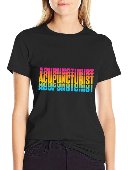Acupuncturist Rainbow Text Black T-Shirt