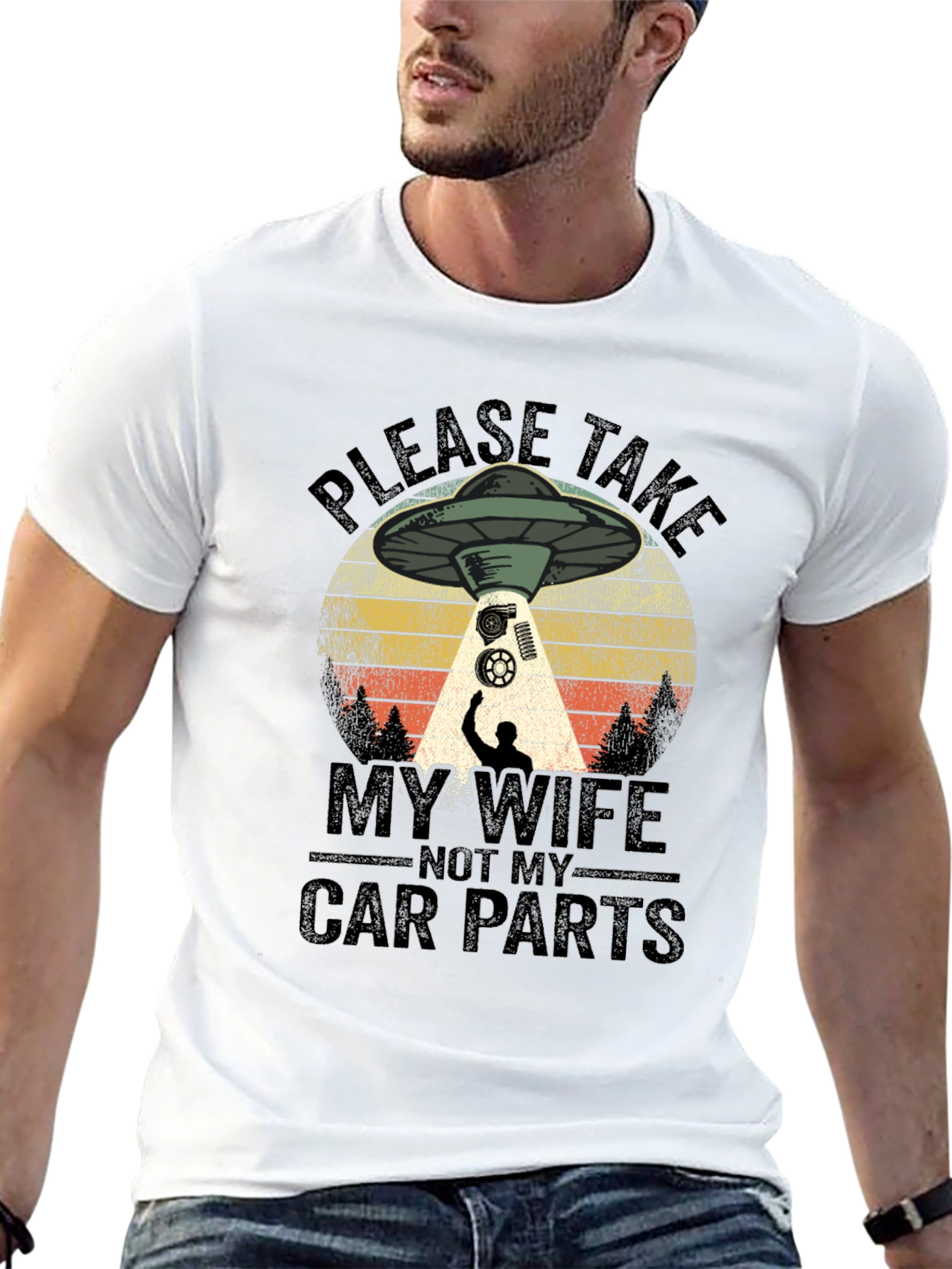 Funny Alien Abduction Car Parts Mens T-Shirt